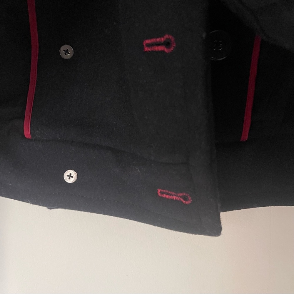 Free People Black Wool military PEACOAT size M Red textile accents, fully lined - Picture 16 of 16